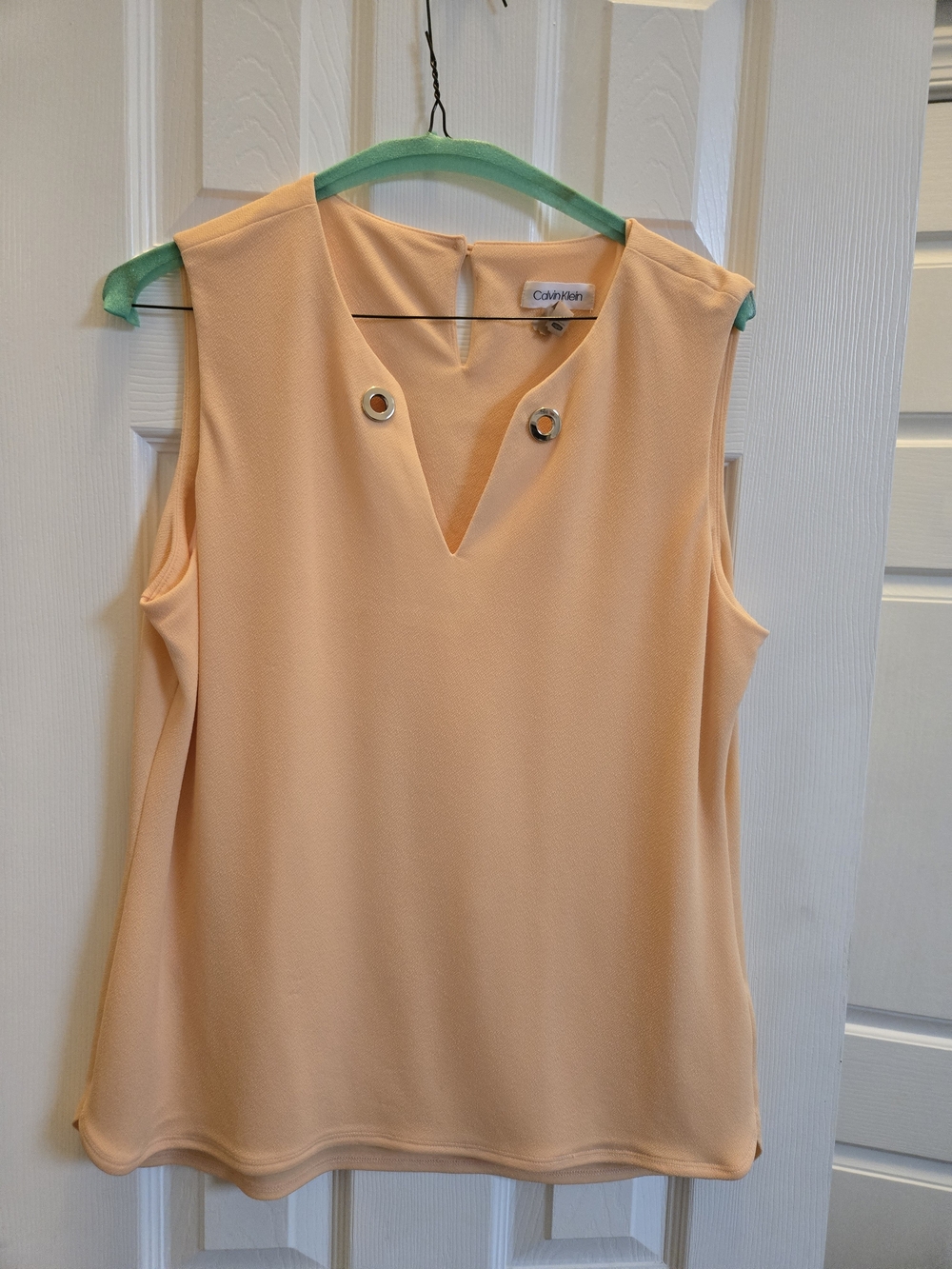 Calvin Klein Peach V-Neck Sleeveless Tank with Gold Grommets